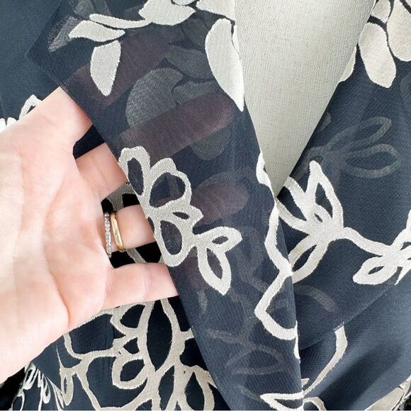 Alex Evenings Lined Blouse/Blazer 3/4 Sheer Sleeve Black/Taupe Floral Y2K Vibe M - Picture 6 of 12